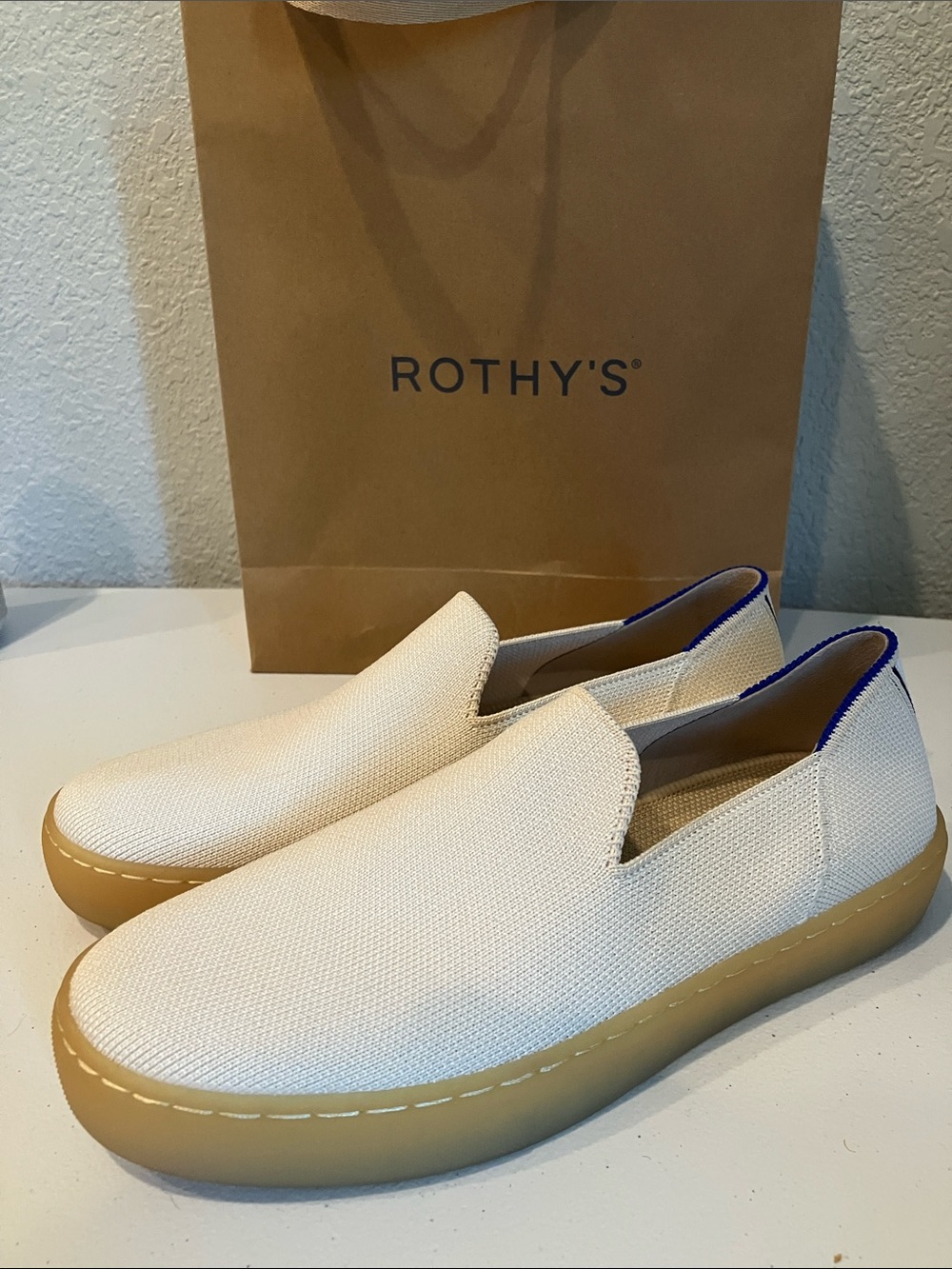 Rothy’s Original Slip On Cream Knit Shoes